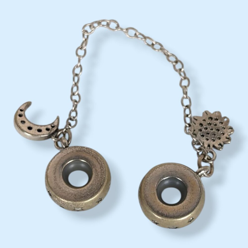Sterling Sun & Moon Safety Chain Charm - Picture 3 of 4